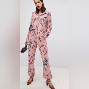 Sofie Schnoor Pull On Wide Leg High Waist Pink Coy Carp Printed Pants L NWT
